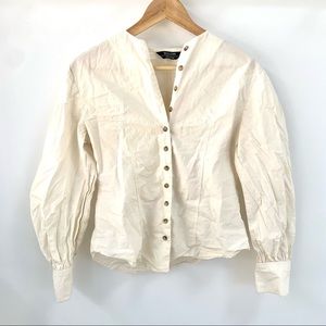 cottage core ballon sleeve button-up off white